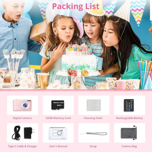 Digital Camera, 2024 Newest FHD 1080P Digital Camera for Kids with 16X Zoom, Flashlight, 32GB Card, 44MP Point and Shoot Camera Compact Small Digital Camera for Teens, Girls, Boys, Students - Pink in Saudi Arabia