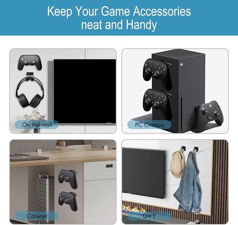 Controller Holder Wall Mount (2 Pack) - Metal Gaming Controller Stand for Xbox Series X S, PS5 PS4 Switch Pro Nintendo and More Controllers, PC Gaming Stuff Accessories with Stable 3M Adhesive (Black) in Saudi Arabia