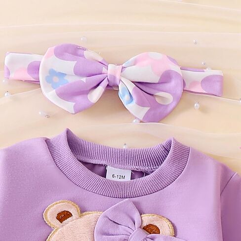 Madjtlqy Toddler Girl Clothes Long Sleeve Crewneck Sweatshirts Flare Pants Headband Cute Infant Baby Fall Winter Outfits in Saudi Arabia
