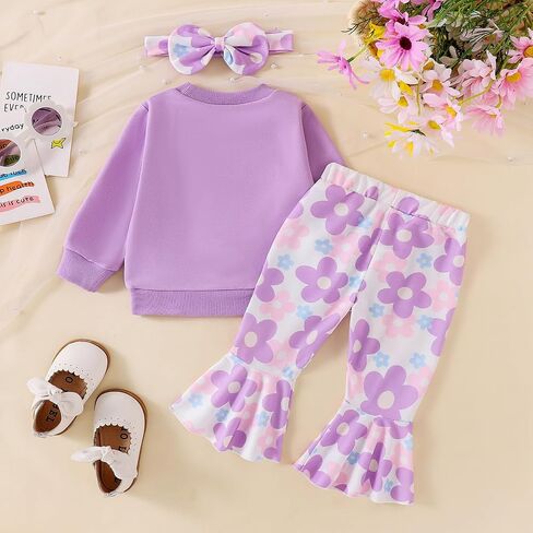 Madjtlqy Toddler Girl Clothes Long Sleeve Crewneck Sweatshirts Flare Pants Headband Cute Infant Baby Fall Winter Outfits in Saudi Arabia
