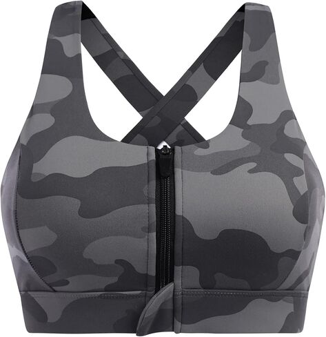 حمالة صدر رياضية للنساء بسحاب أمامي متقاطعة وحمالة صدر لليوجا متوسطة الدعم مع أكواب قابلة للإزالة، أبيض، مقاس L in Kuwait