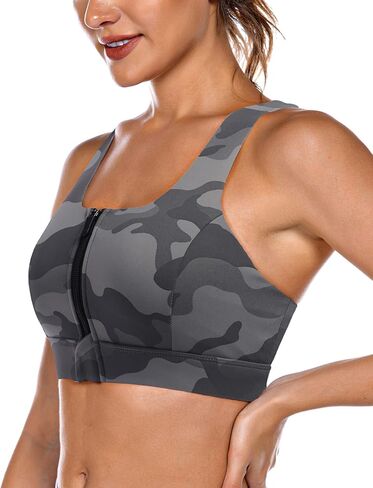 حمالة صدر رياضية للنساء بسحاب أمامي متقاطعة وحمالة صدر لليوجا متوسطة الدعم مع أكواب قابلة للإزالة، أبيض، مقاس L in Kuwait