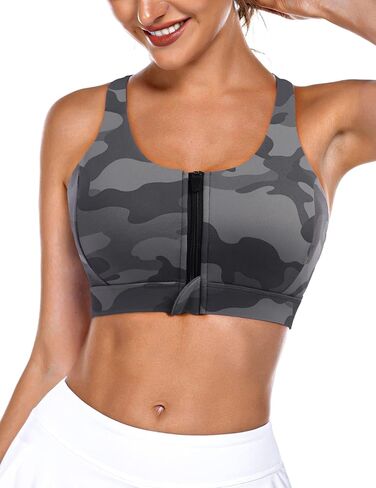 حمالة صدر رياضية للنساء بسحاب أمامي متقاطعة وحمالة صدر لليوجا متوسطة الدعم مع أكواب قابلة للإزالة، أبيض، مقاس L in Kuwait