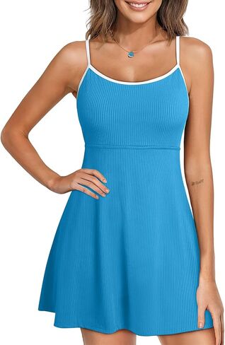 Aleumdr Athletic One Piece Swimsuits Tummy Control Tankini Bathing Suits for Women Ribbed Swimsuits Skirt Swimwear with Pocket Oatmeal Medium in Saudi Arabia