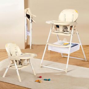 Cowiewie 2-in-1 Fold High Chair for Babies and Toddlers, Convertible Compact Highchair for Dining Table with Removable Tray, Water Resistant Cushion and Harness
