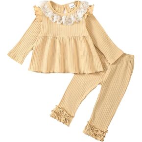 Mioglrie Toddler Baby Girl Clothes Long Sleeves Pant Set Fall Winter Ruffle 2 Pc Playwear Infant Girl Outfit