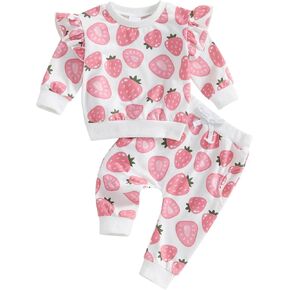 Kuriozud Toddler Baby Girl Fall Winter Clothes Cute Print Long Seeve Crewneck Sweatshirt and Jogger Pants Set 2 Piece Outfit