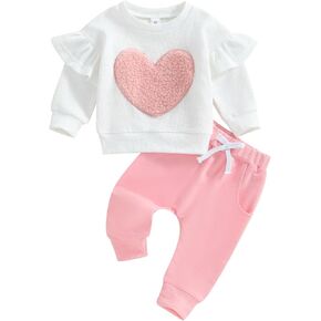 Toddler Baby Girl Clothes Heart Ruffles Long Sleeve Sweatshirt Sweatpants Set Infant Fall Winter Outfits