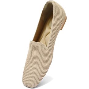 Flat Shoes for Women with Mesh Knitted Square Toe Ballet Flats Soft Slip On Walking Shoes Comfortable Office Shoes