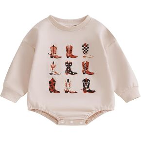 Western Baby Boy Girl Sweatshirt Romper Classic Long Sleeve Crew Neck Boots Print Bodysuit Newborn Playsuit Fall