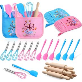 48 قطعة من لوازم الخبز للأطفال لألعاب الطبخ الحقيقية، مع أدوات المطبخ، وحاملات الأواني، والملعقة، والدبوس الدوار، وخفق لهدايا الأطفال، وحفلات الطبخ والخبز (صغيرة) in Kuwait