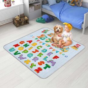 Toddler Play Mat 43 x 43 Inch with Dinosaur Pattern, Alphabet Play Mat for Baby Boys Girl Unisex, Baby Tummy Time Activity Mat with Non Slip Backing, Washable Crawling Mat for Floor