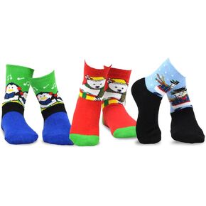 TeeHee Christmas Holiday Novelty Little Kids Toddler Crew Socks 3-Pair Pack (6-8 Years, Santa Claus Allover Xmas Things)
