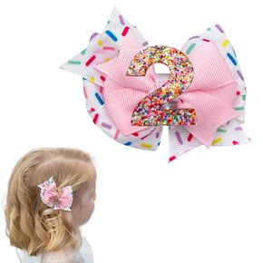 2nd Birthday Decorations Hair Bows for Girls Daughter Granddaughter 2nd Birthday Bow Hair Clips Ice Cream Hair Accessories for Baby Girl 2nd Birthday Outfit Girl Hair Barrettes