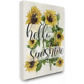 Stupell Industries Vintage Painted Sunflowers with Hello Sunshine Text Wall Art, 24 x 30, Off-White