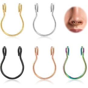 خاتم للأنف من الفولاذ المقاوم للصدأ 20 جرام ثقب هيبوالرجينيك مجوهرات للجسم ثقب الأقراط الشفاه الأنف هوب الدائري للنساء الرجال-5 قطعة in Kuwait