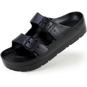 Amporles Women's Sandals，Platform Sandals Women with Arch Support slippers，black sandals women，Comfortable sandals for women Beach Sandals with Adjustable Buckle(Black)