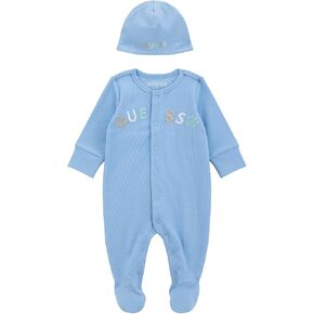 GUESS baby-boys Ribbed Knit Footed Onesie With Beanie
