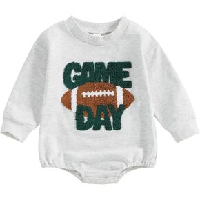 Newborn Infant Baby Boy Football Outfit Game Day Bubble Romper Sweatshirt Long Sleeve Bodysuit Sports Fall Clothes