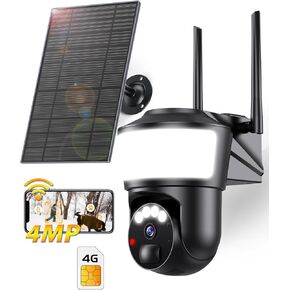 Upgraded 4G LTE Cellular Security Camera Outdoor System, No WiFi 4MP Solar Powered Security Camera Outside, 2K Color Night Vision for Surveillance Home, PIR Motion Detect, 2-Way Talk with SIM Card