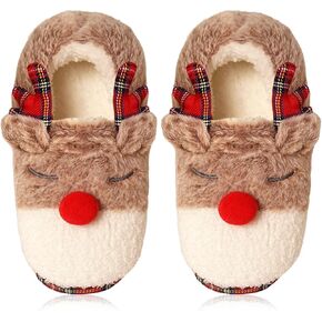 Christmas Slippers For Women Indoor Soft Warm Cotton Bedroom Reindeer Slippers House Memory Foam Slippers Cozy Fluffy Fall Winter Home Slippers