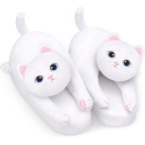 Cute Fuzzy Cat Slippers for Women Indoor and Outdoor, Funny Animal Winter Warm Memory Foam House Slippers, Gifts for Women and Cat lovers