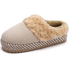 ONCAI Women's Slippers with Cushion Yoga Mat Faux Fur Fuzzy Suede Warm Winter Woman House Slippers Indoor/Outdoor Cozy Rubber Sole US Size 5-11