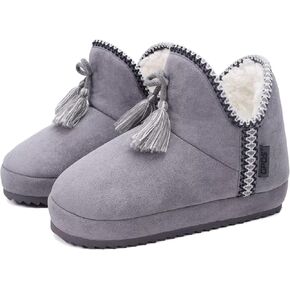 GPOS Womens House Knit Bootie Slippers Fuzzy Plush Lining Winter Ladies Warm Suede Fluff Slippers Lightweight Cozy Thick Memory Foam Comfortable Home Shoes Hard Bottom for Indoor Outdoor Size 5-11