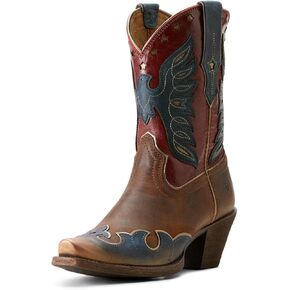 ARIAT Womens Bravery Embroidered Snip Toe Western Mid Calf Mid Heel 2-3" - Blue, Brown, Red