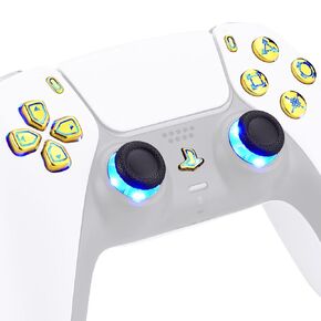 eXtremeRate Multi-Colors Luminated Dpad Thumbstick Share Home Face Buttons for PS5 Controller, Chrome Gold Classical Symbols Buttons DTF LED Kit for PS5 Controller - Controller NOT Included