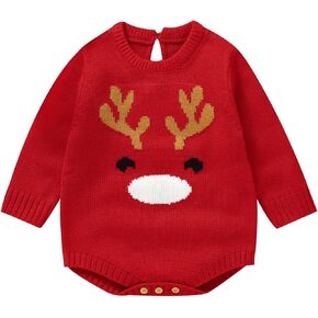 Ayalinggo Newborn Baby Girl Boy Christmas Sweater Cute Santa Reindeer Long Sleeve Romper Antle Knit Fall Winter Outfit