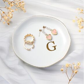 Lolalet Ceramic Jewelry Tray, 4.52" Initials Ring Dish Decorative Trinket Dish for Rings Earrings Necklaces Small Jewelry, Personalized Monogram Jewelry Dish for Engagement Wedding Birthday -M