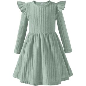 Toddler Girl Christmas Dress Baby Sweater Dresses Ruffle Ribbed Knit Long Sleeve A-Line Swing Fall Winter