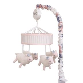 NoJo Farmhouse Chic Pink and White Stripe Lamb and Floral Musical Mobile