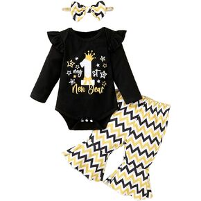 Baby Girl New Year Outfit Newborn My First New Year Clothes 1st New Year Gold Bodyusit