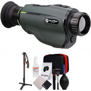 Explore Scientific Alpen Apex 35mm Thermal Monocular, HD AMOLED Display, Wi-Fi Bundle with Vanguard VEO 4 Section Aluminum Monopod + Deco Photo All-in-One Cleaning Kit for Lenses w/Carry Case