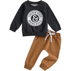 Toddler Baby Boy Fall Winter Outfits Letter Crewneck Sweatshirt Casual Jogger Pants 2Pcs Clothes Set Sweatsuit