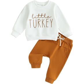 YINGISFITM Toddler Baby Boy Girl Thanksgiving Clothes Little Turkey Long Sleeve Sweatshirt + Sweatpants Fall Cute Outfits