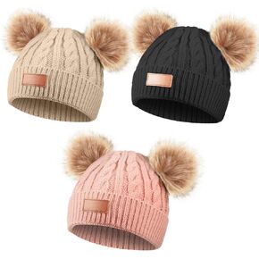 Geyoga Kids Winter Pompom Hat Knitted Ski Beanie Hat Pom Pom Beanie Cap for Girls Boys, for 0-13 Years Old