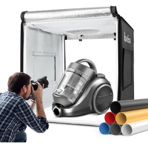 Photography Photo Studio Light Box, Huzofexo Professional Dimmable Shooting Tent Kit with CRI98 LED Light & 6 Color Backdrops, Multi-Angle to Shoot (24in/60cm)
