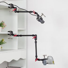 Flexible Magic Arm Camera Mount, Adjustable Tripod with Multiple Joints，Adjustable Mobile Phone Holder for Desk (23in arm+2 Clamps)