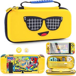 RHOTALL 7 in 1 Yellow Carrying Case Set for Nintendo Switch ,Portable Traveler Accessories bundle Cover Storage Bag for Fortnite Peely,Hard Shell Dockable Case,Screen Protector,2 Thumb Caps