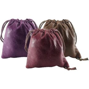 3 Pack Lambskin Leather Drawstrings Pouch: Black, 11.5cm X 11.5cm