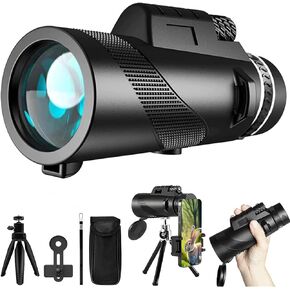 80x100 Monocular Telescope with Smartphone Adapter Tripod, High Powered Monoculars for Adults, HD Larger Vision BAK4 Prism Monocular for Bird Watching Hunting Hiking Camping Wildlife Travel