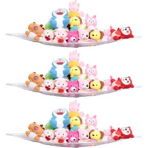 3 Pack Small Stuffed Animal Storage Hammock - Corner Hanging Toy Storage Net for Teddy Bears and Plush Toys - Toy Hammock for Kids Room (White)
