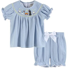 Lil cactus Baby and Toddler Girls Christmas Smocked Bishop Dress and Bloomers 2pc Set