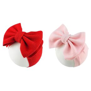 2Pcs Baby Girls Big Bow Headband Elastic Newborn Infant Toddlers Hairbands Hair Accessories (B-Red Deep Green, One size)