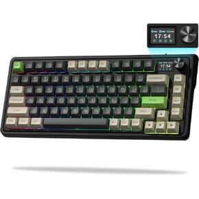 CMK 75% Keyboard, Wireless Gaming Keyboard with TFT Screen and Knob 3-Modes Compact Keyboard Hot-Swap, RGB Creamy Keyboard Gasket, PBT Keycaps for PC/Tablet/PS/Xbox(Black)