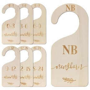 7pcs Baby Closet Dividers, Wooden Nursery Hanger Dividers Infant Wardrobe Separators Toddler Clothes Organizer Dividers for Sorting Clothes from Newborn to 24 Months