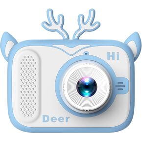 Cute Digital Camera for Kids, with IPS Screen, 20 Megapixels, Supports Games, 1080P Video, Great Gift for Boys and Girls (Blue Deer)